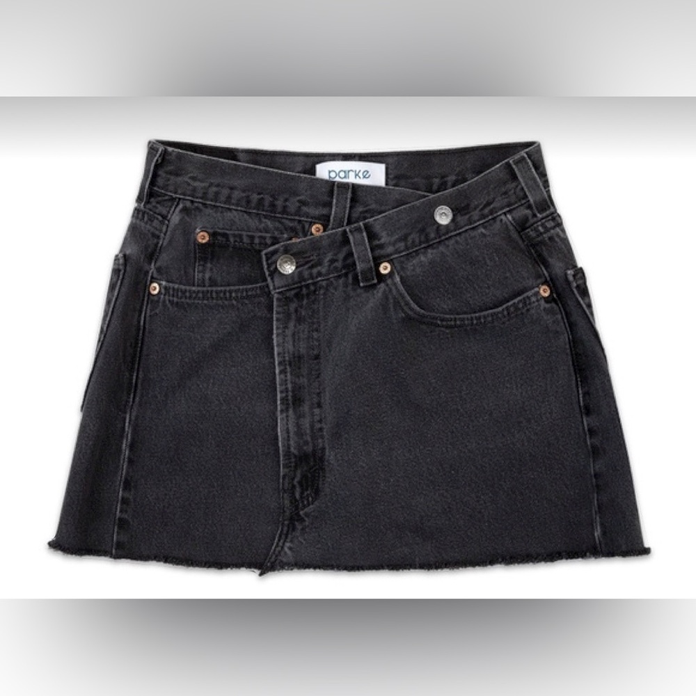 PARKE black denim criss cross mini skirt